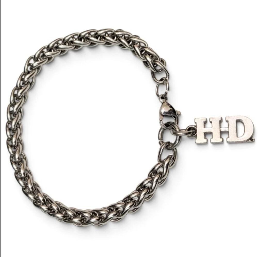 HARLEY DAVIDSON HD Logo Charm Bracelet Stainless Steel Wheat Chain Biker